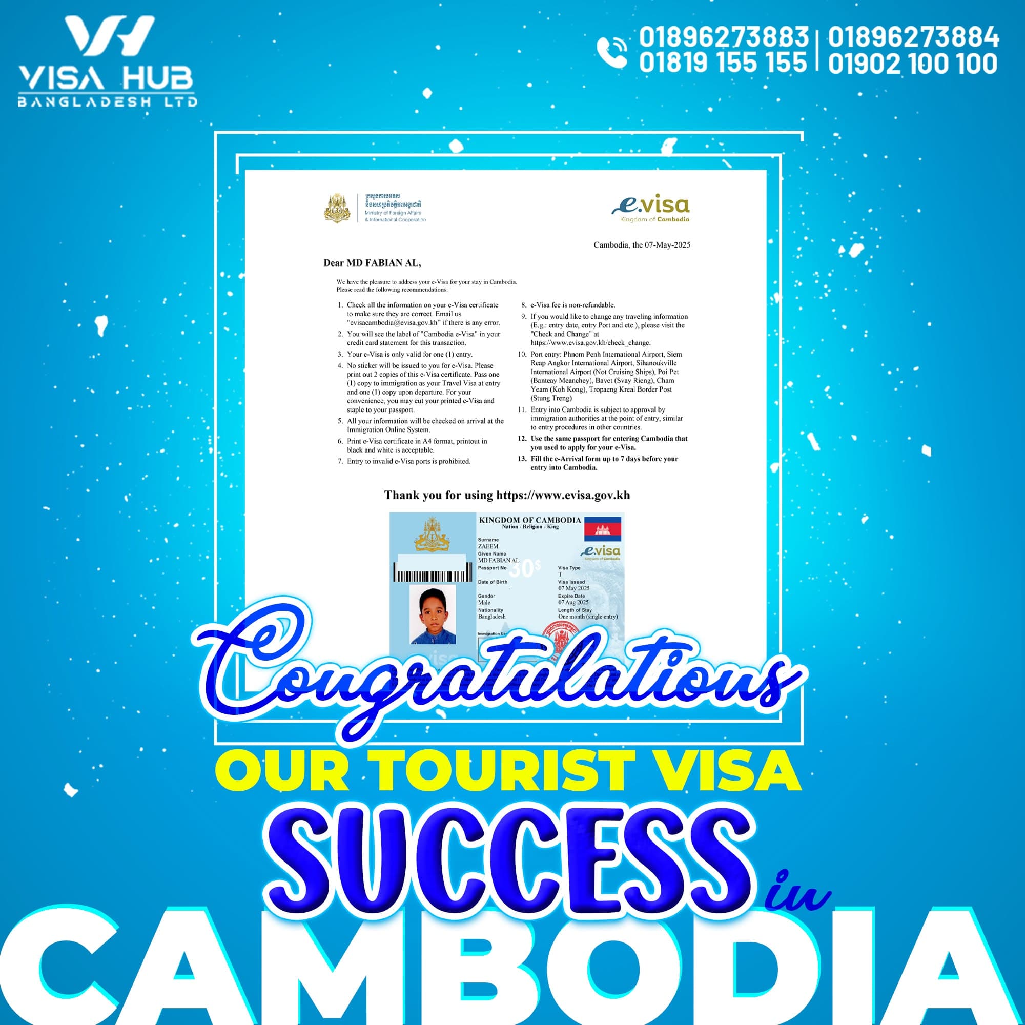 Visa result shared by a Visa Hub client for Cambodia