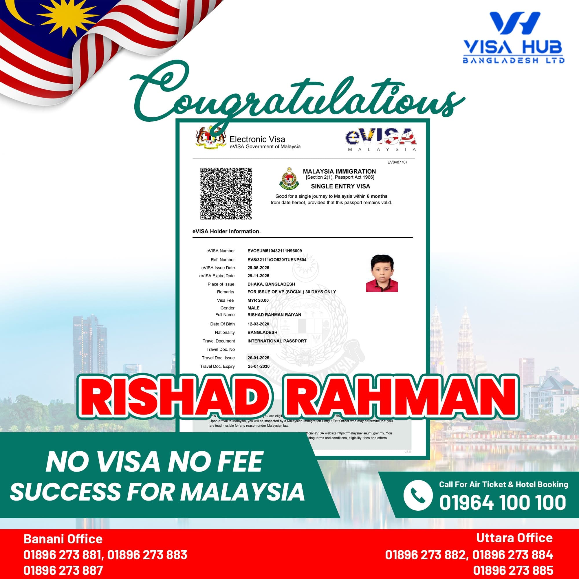 Visa result shared by a Visa Hub client for Malaysia