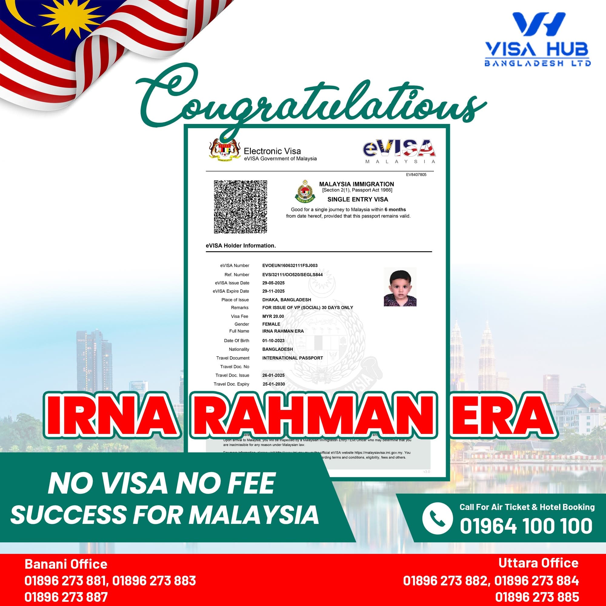 Visa result shared by a Visa Hub client for Malaysia