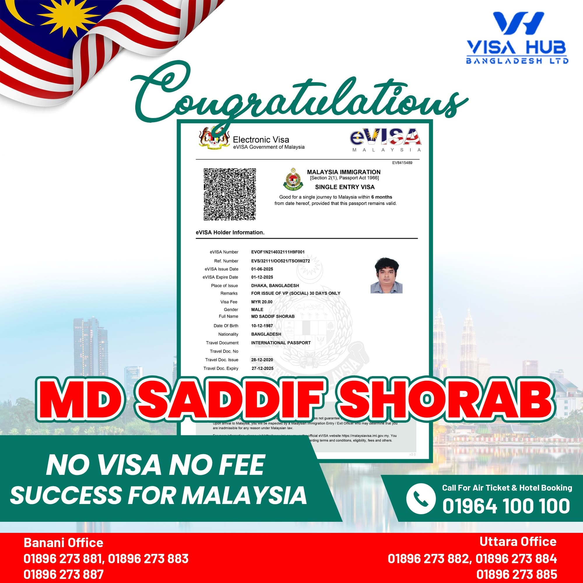 Visa result shared by a Visa Hub client for Malaysia
